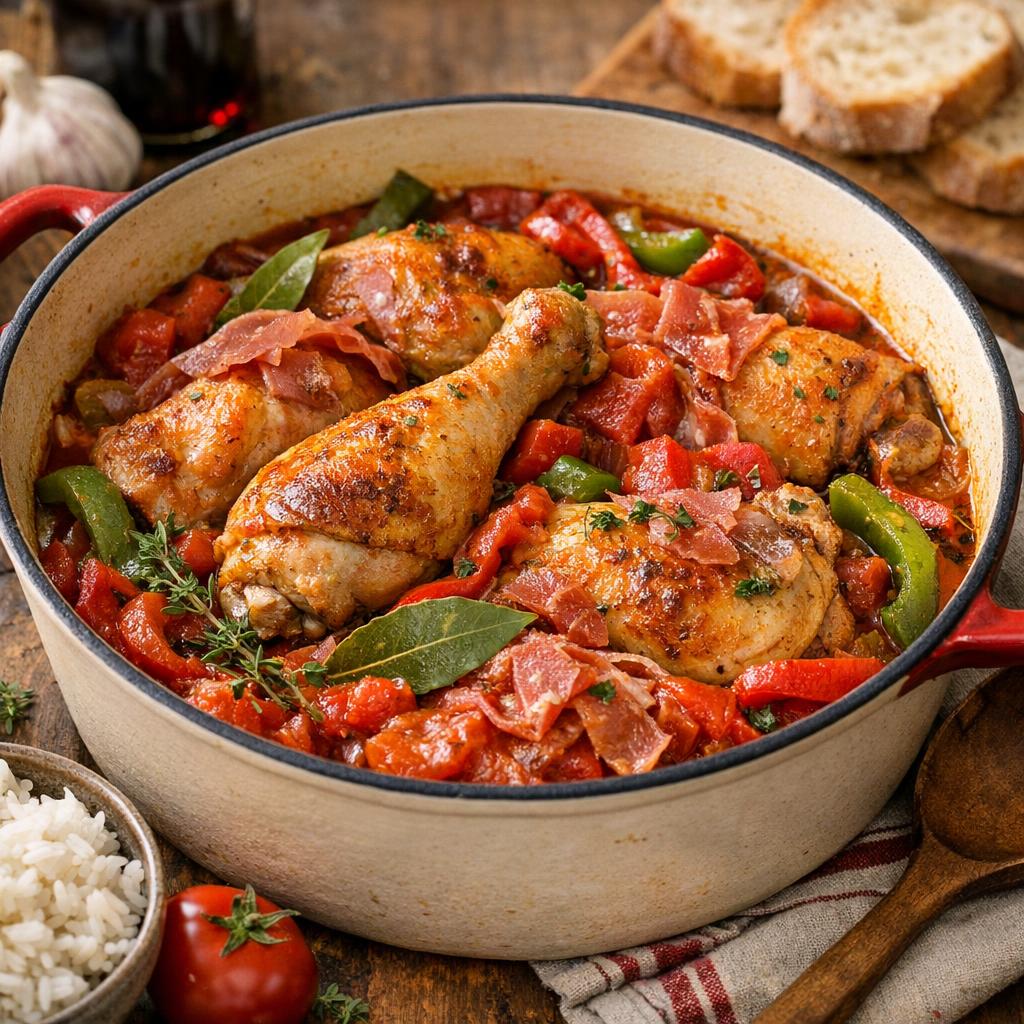 Poulet basquaise aux poivrons